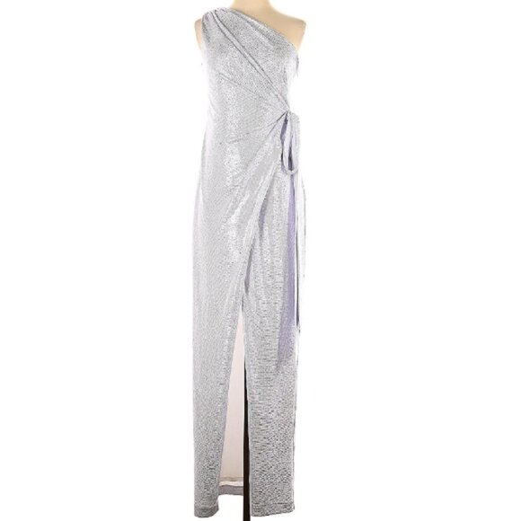 New Aidan Mattox Silver One Shoulder Formal Gown Size 2 - Picture 12 of 12